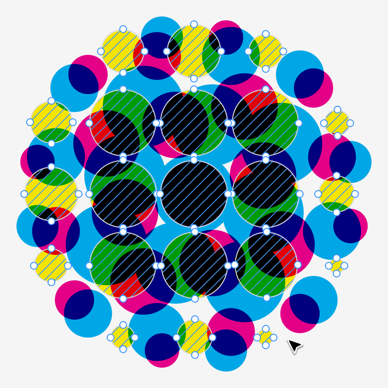 Vector halftone closeup showing editable paths